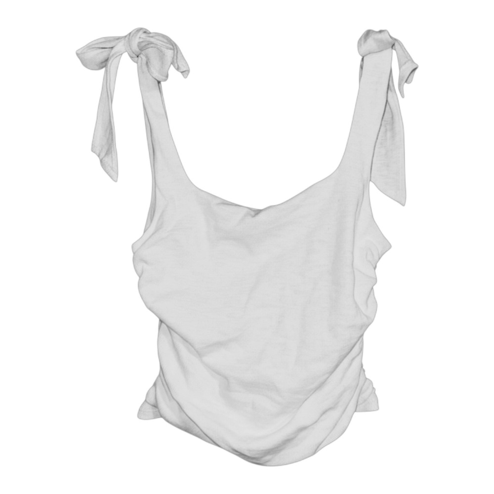 Free People Boulevard White Tie Shoulder Ruched‎ Ribbed Tank Top Large - Picture 4 of 7